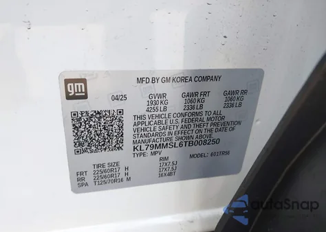 2026 Chevrolet Trailblazer Fwd Ls из США, поврежденный, VIN KL79MMSL6TB008250